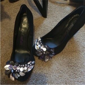 Juicy Couture heels black sparkle with embellishments size 7 vintage Y2K